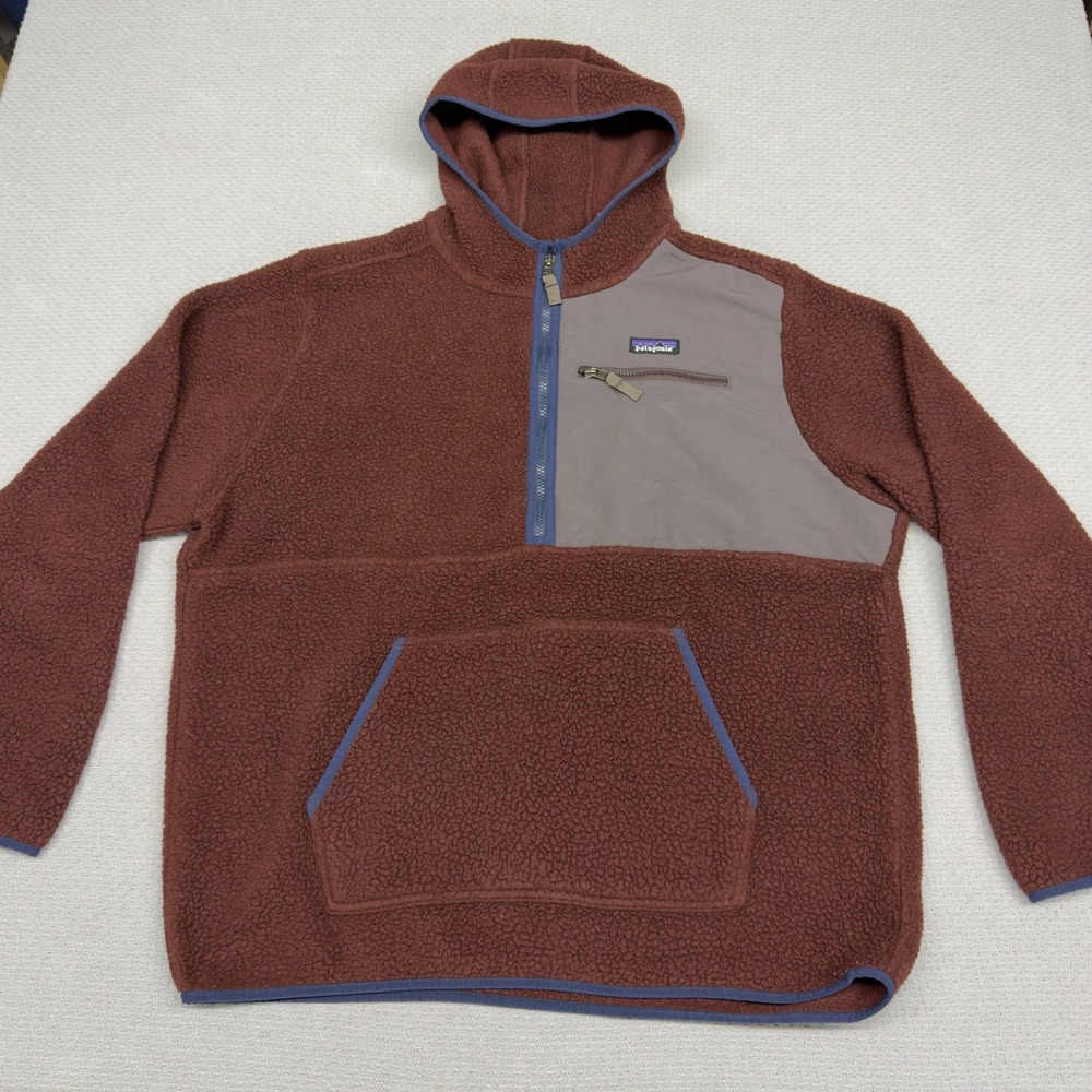 Patagonia Retro Pile Fleece Pullover Hoodie Mens XL Burgundy Half Zip Cozy